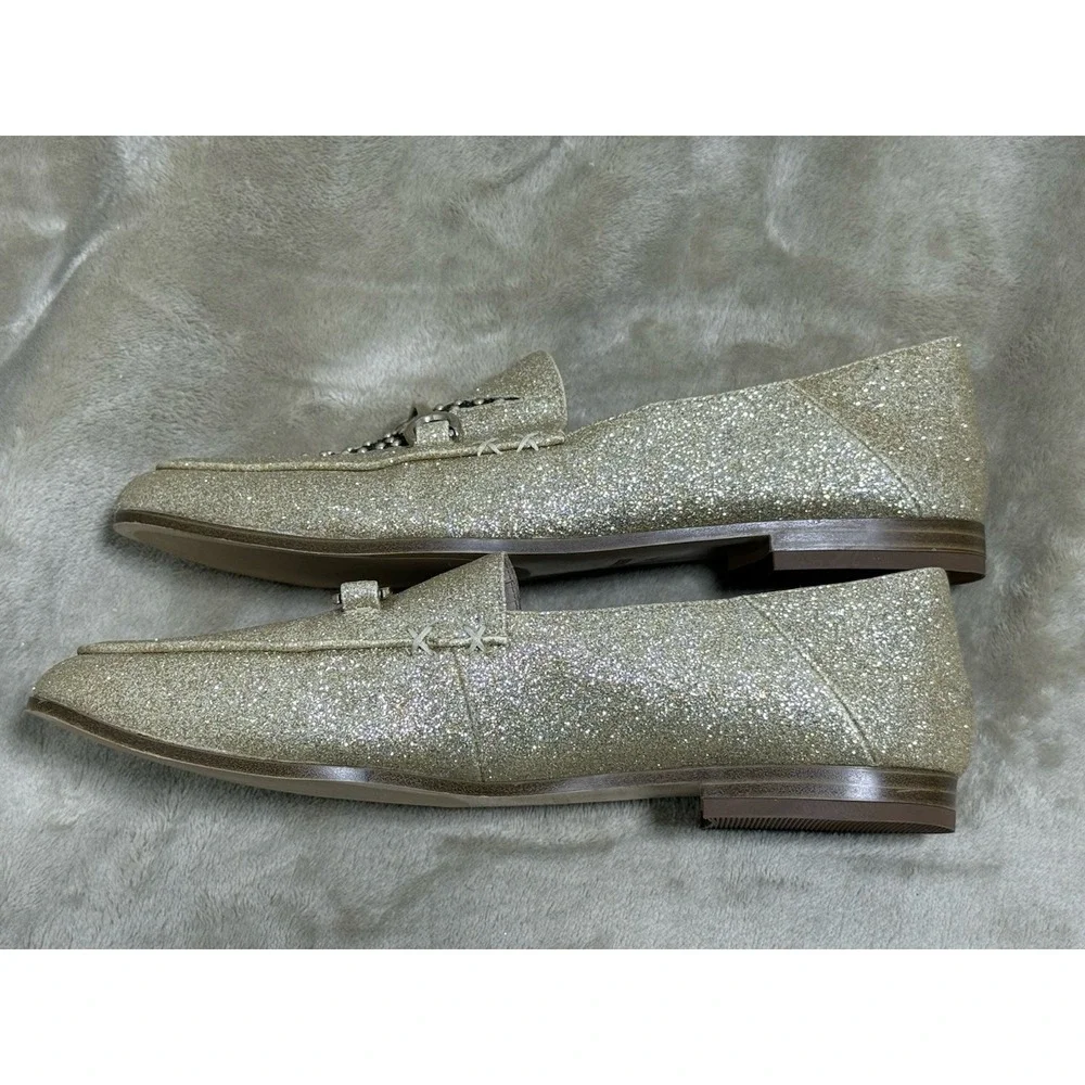 Nine West Womens Wild Girls Lightning Bolt Gold Loafer Sparkle Bling Shoe Sz 5.5